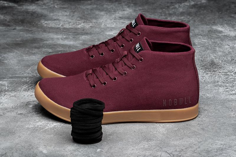 Men's Nobull Cabernet Gum Canvas Mid Trainers Dark / Red | SG X2320Y